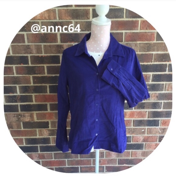 Talbots Blue Thin Corduroy Button Down Top S - Picture 2 of 4